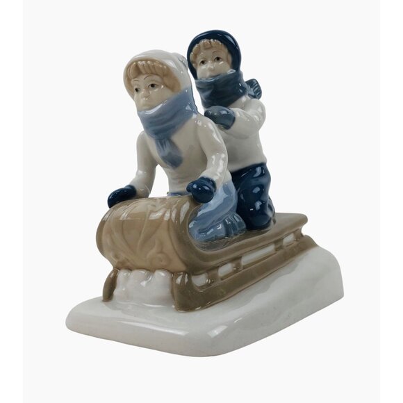 Paul Sebastian Kid Sledding Glazed Figurine Winter Holiday Collectible Decor - Picture 7 of 9